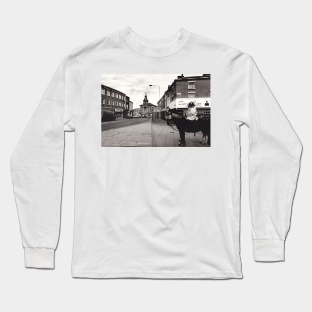 Police horse on duty during a football match - Burslem, Stoke on Trent, UK, 1996 Long Sleeve T-Shirt by richflintphoto